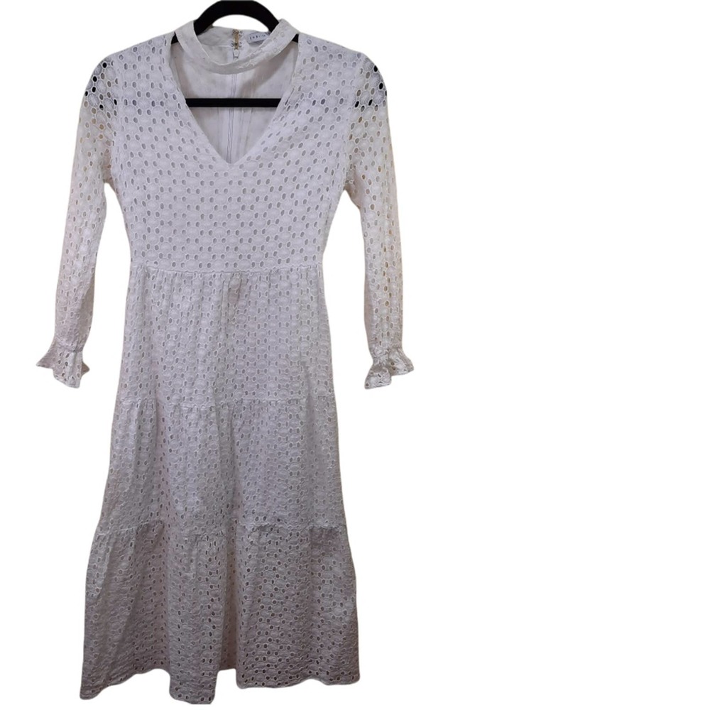 English Factory White Sleeve Choker Necklace Dress Size S